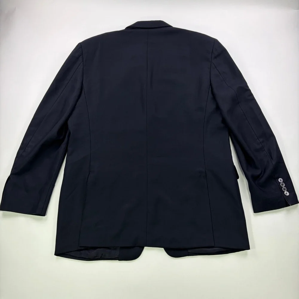 Canali Saks Sport Coat Mens 46R Navy Blue Wool 3-Button Blazer Italy FLAWS